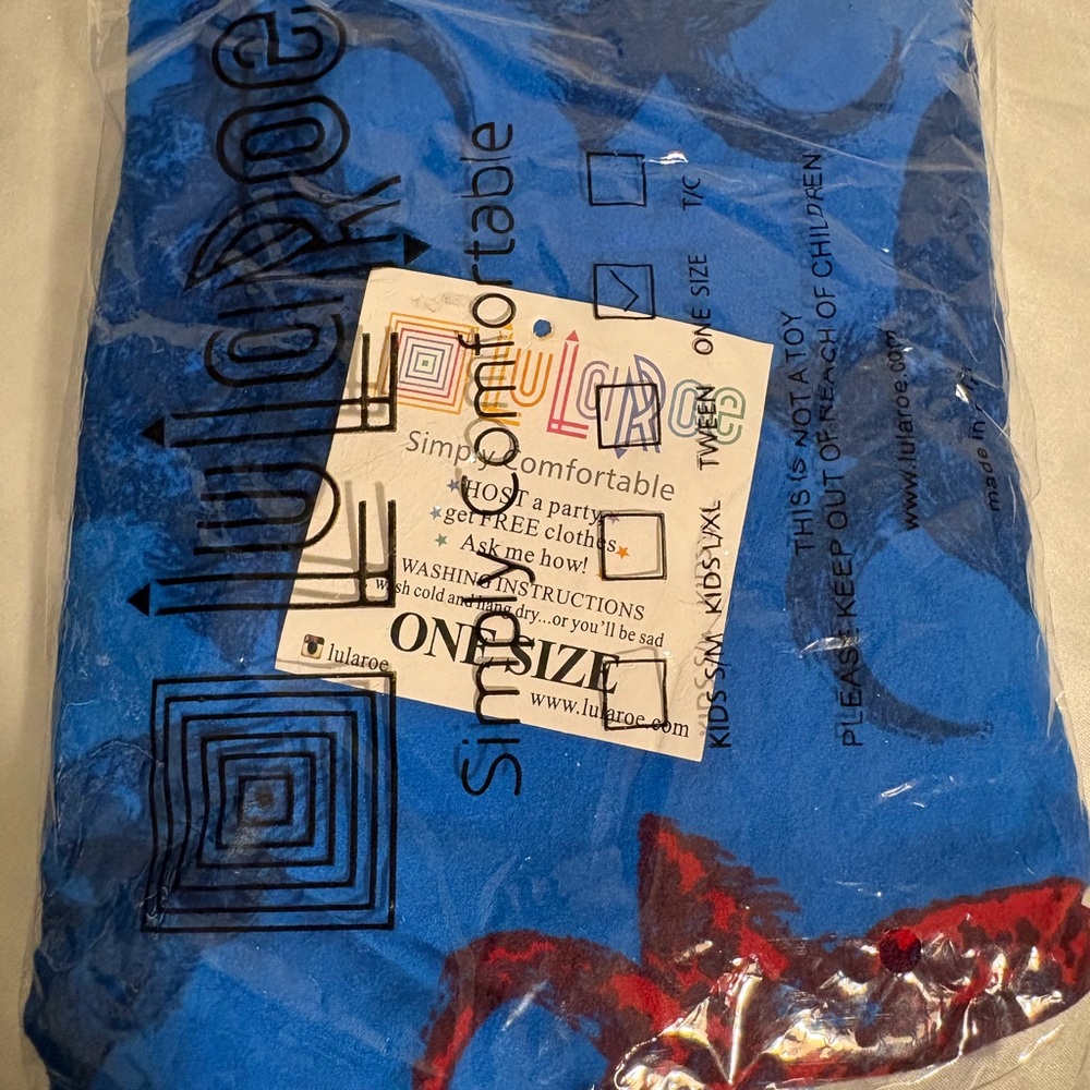 LuLaRoe vintage Women OS Leggings Blue Red Buffalo Animal Print  Made in China - Picture 9 of 10